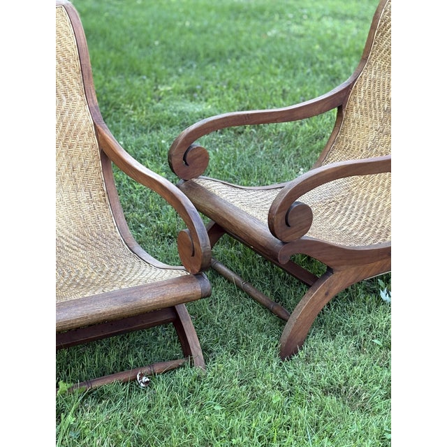 Mid 20th Century Pair of Indonesian Teak & Cane Plantation Chairs - British Colonial/Planter's Style For Sale - Image 6 of 15