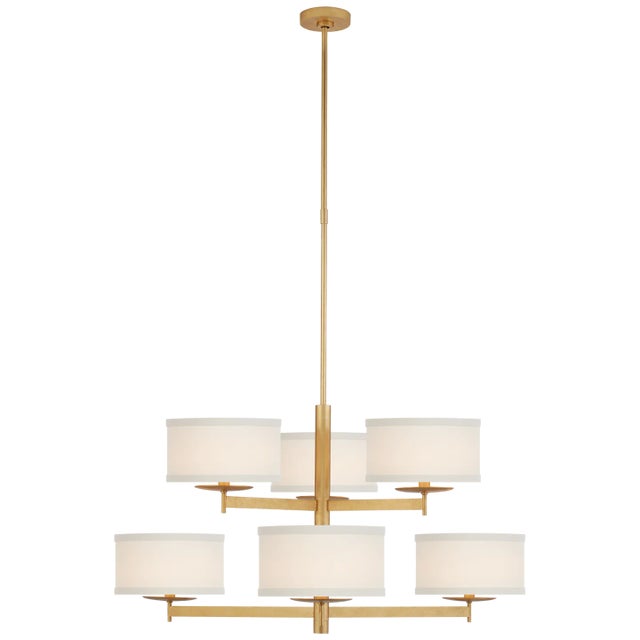 Walker Medium Two Tier Chandelier in Gild with Cream Linen Shades Designer: kate spade new york Fixture Height: 20.25"...