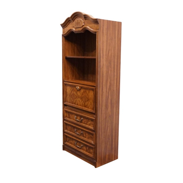 DREXEL FURNITURE Italian Provincial Burled Walnut 31" Secretary Bookcase / Wall Unit 530-810 81" High 31.25" Wide 17" Deep...