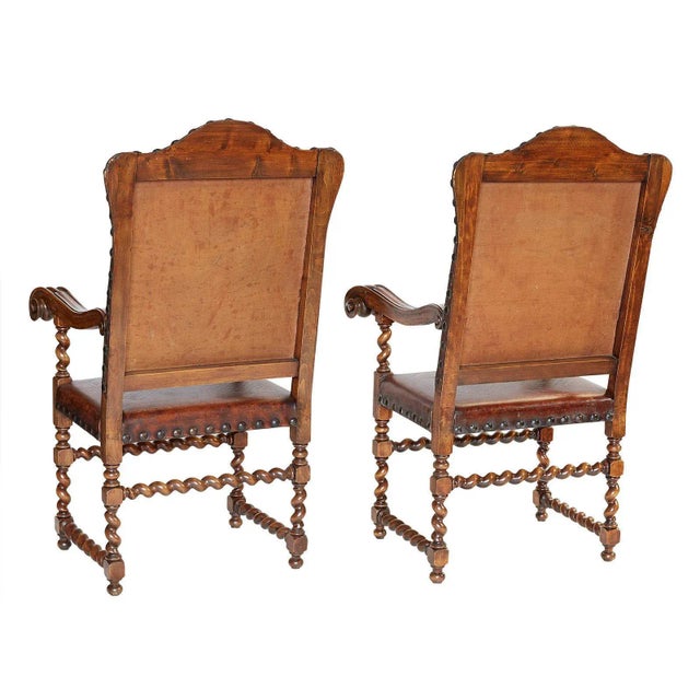 Italian or Spanish Large Walnut Armchairs Circa 19th Century, a Pair For Sale - Image 10 of 11