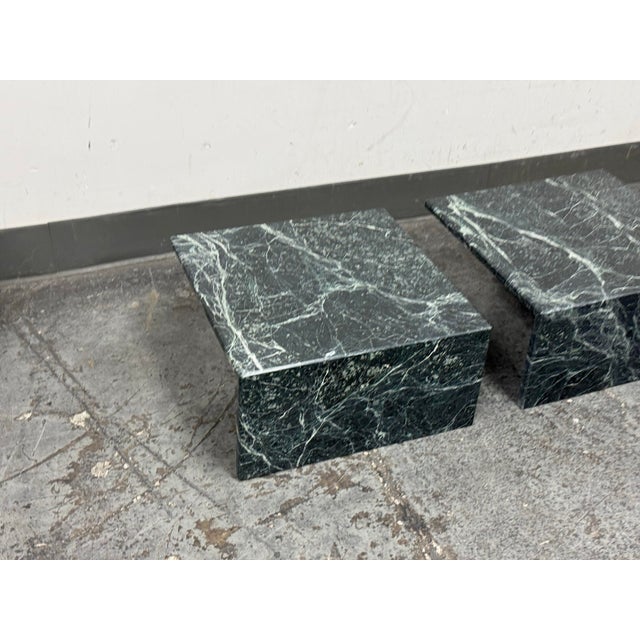 Italian Marble Waterfall Edge Square Side Tables, Pair For Sale - Image 11 of 12