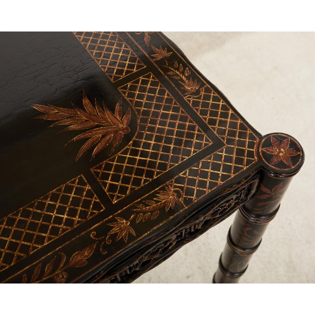 Black Dennis & Leen Regency Style Lacquer Chinoiserie Decorated Desk For Sale - Image 8 of 17