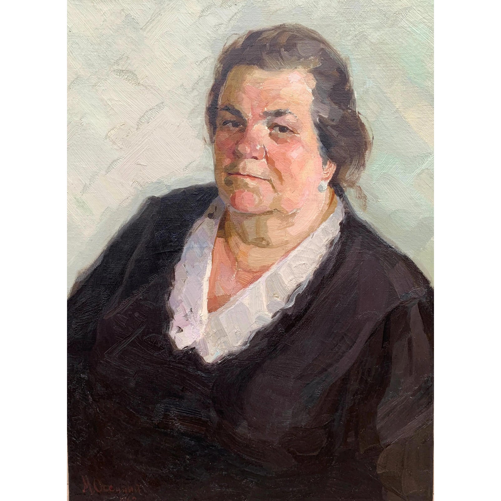 Vintage Portrait Painting, Woman in Black Dress, Original Oil on Canvas ...