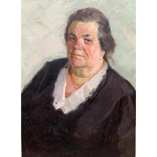 Vintage Portrait Painting, Woman in Black Dress, Original Oil on Canvas, Signed Artwork 79-58 For Sale