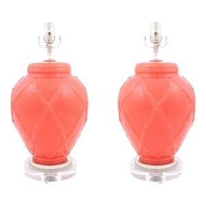 1960s Pair of Custom Reverse Painted Bamboo Glass Lamps