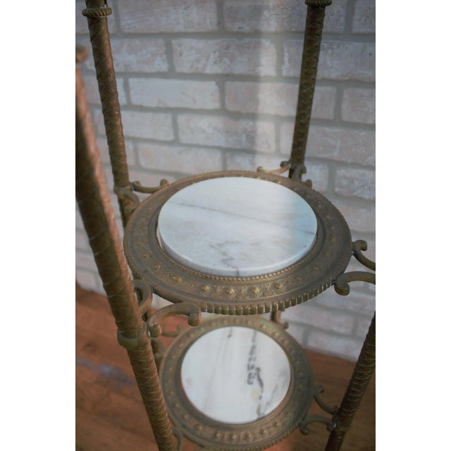 Antique French Victorian Three Tier Brass and Oxyn Pedestal Stand For Sale In Chicago - Image 6 of 12