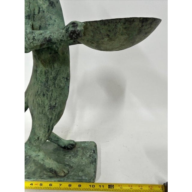 Verdigris Vintage Cast Bronze Anthropomorphic Cat Sculpture With Offering Bowl For Sale - Image 8 of 12