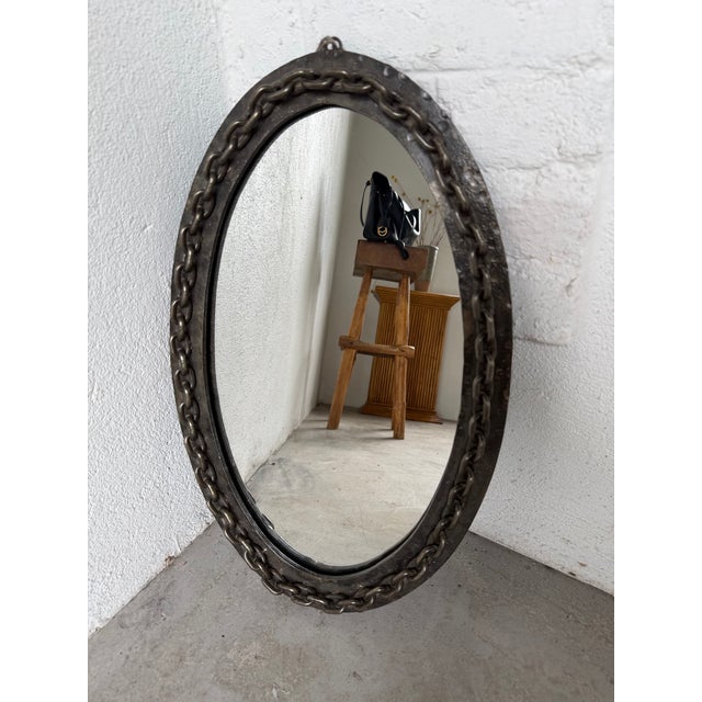 Vintage Brutalist Oval Chain Mirror, 1950 For Sale - Image 16 of 18