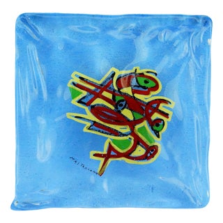20th Century Art Glass Plaque with High-Fired Geometric Decoration by Umberto Mastroianni, 1980s For Sale