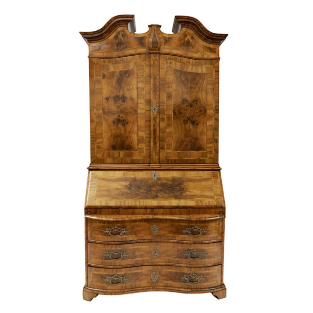 Antique Baroque Secretaire Cupboard in Walnut For Sale