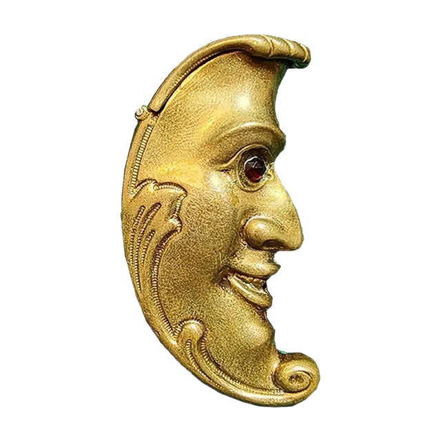 Antique Brass Match Box with Glass Eyes For Sale