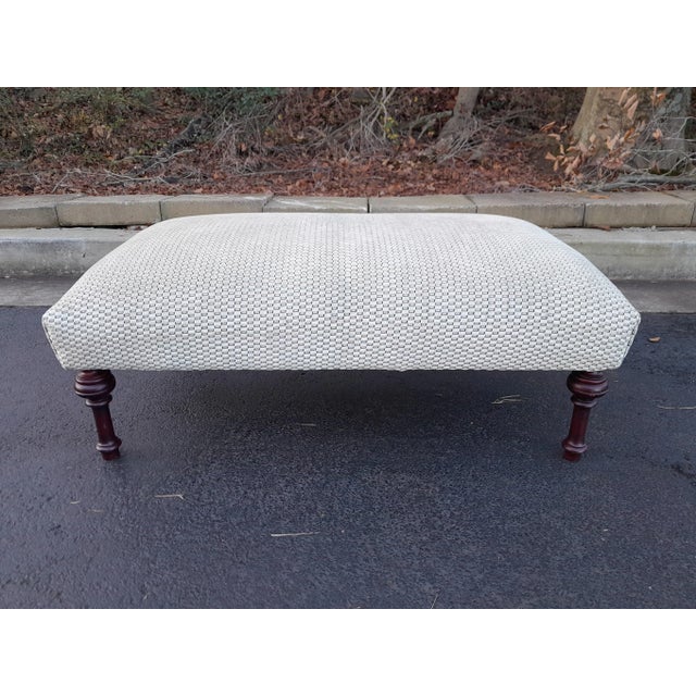Wood Late 20th Century Traditional Style Ottoman With Turned Legs Newly Upholstered in Pollack For Sale - Image 7 of 8