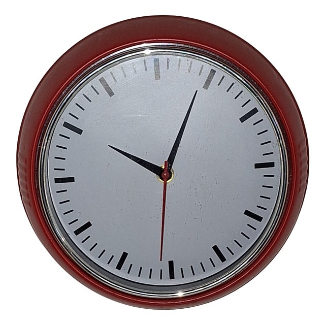 Vintage Wall Clock with Red Metal Case, 1990s For Sale