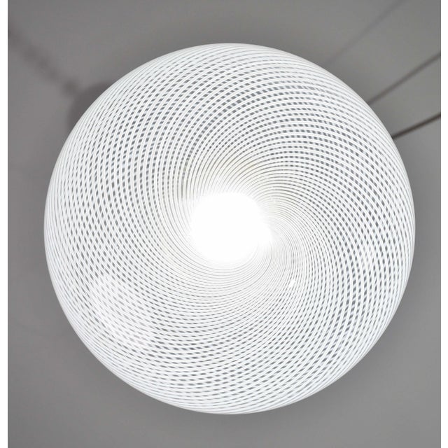 Italian Mid 20th Century Italian Pendant Light With Optic Spiral Glass Globe and Restore Brass For Sale - Image 3 of 10