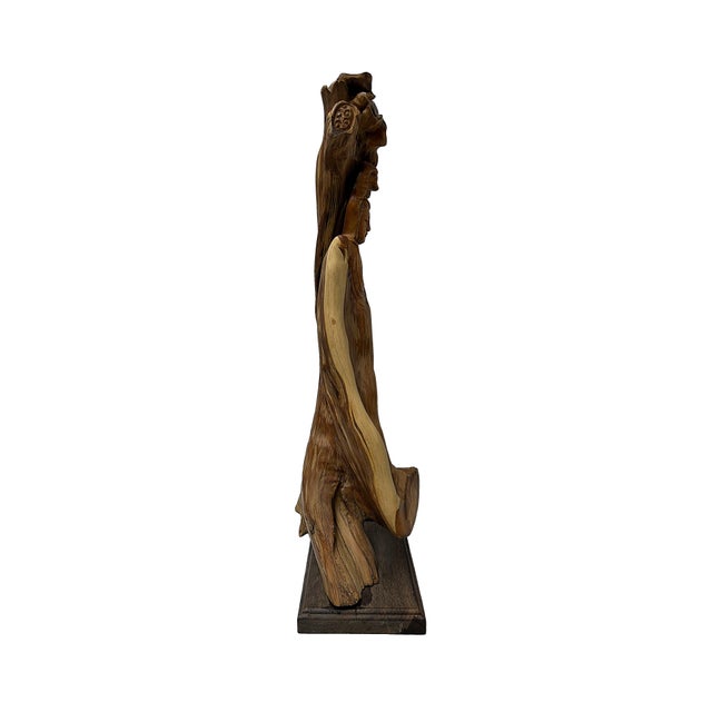 Chinese Cypress Wood Carved Bodhisattva Kwan Yin Tara Statue For Sale - Image 4 of 10