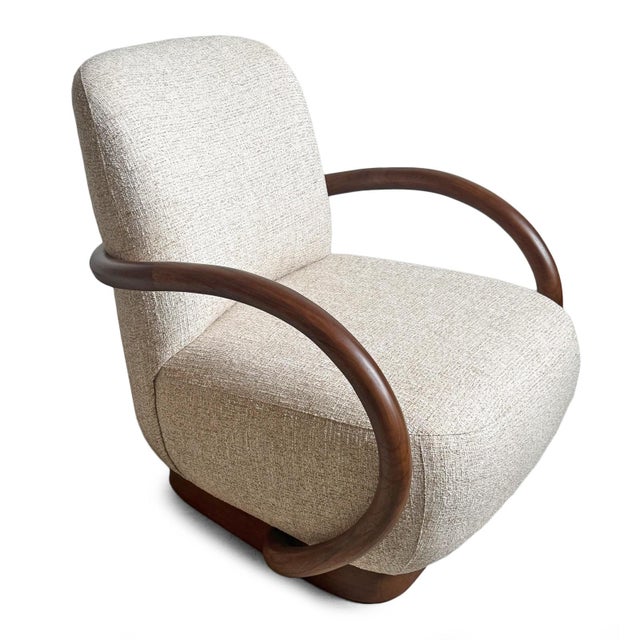 Curved Wood & Tweed Mid-Century Modern Arm Chair For Sale - Image 9 of 13