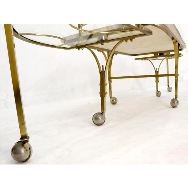 Mid-Century Modern Mid-Century Modern Brass Base on Wheels Travertine Top Expandable Coffee Table For Sale - Image 3 of 13