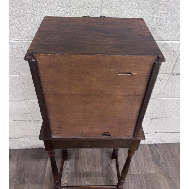 Antique C. 1920 Tudor Revival Walnut Silver / Jewelry / Collector Cabinet For Sale - Image 12 of 12