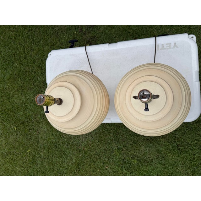 Vintage Ribbed Ceramic Table Lamps – Pair For Sale In Naples, FL - Image 6 of 12