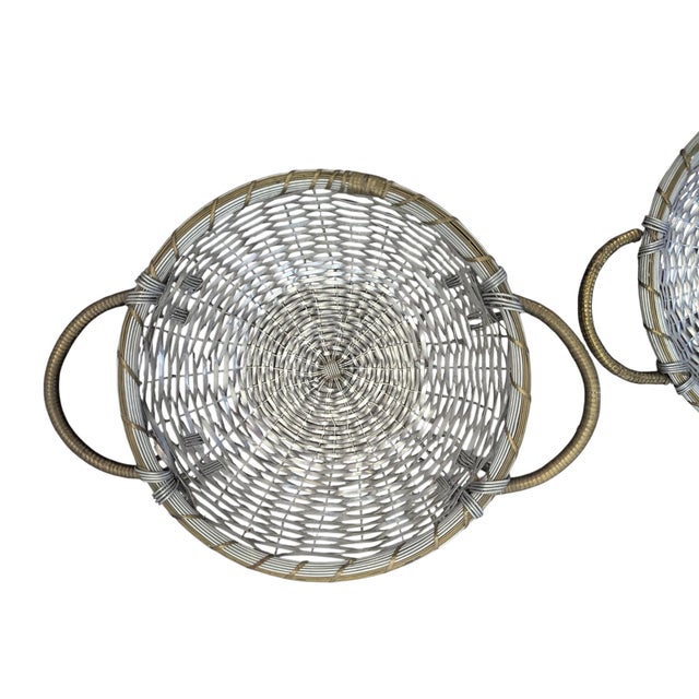 Vintage Woven Silver and Brass French Provincial Style Market Baskets- Set of 3 For Sale In Charlotte - Image 6 of 16
