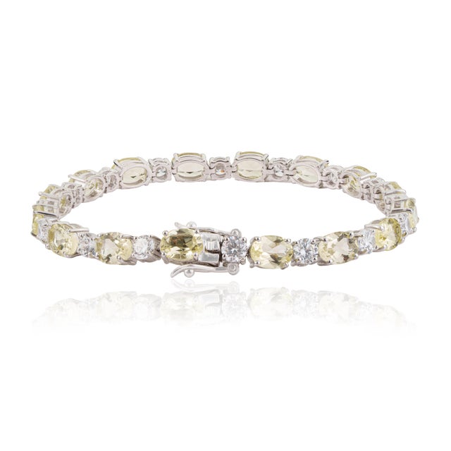 Not Yet Made - Made To Order Contemporary 14.8 CTW Oval Lemon Topaz & Round Zircon Sterling Silver Tennis Bracelet For Sale - Image 5 of 13