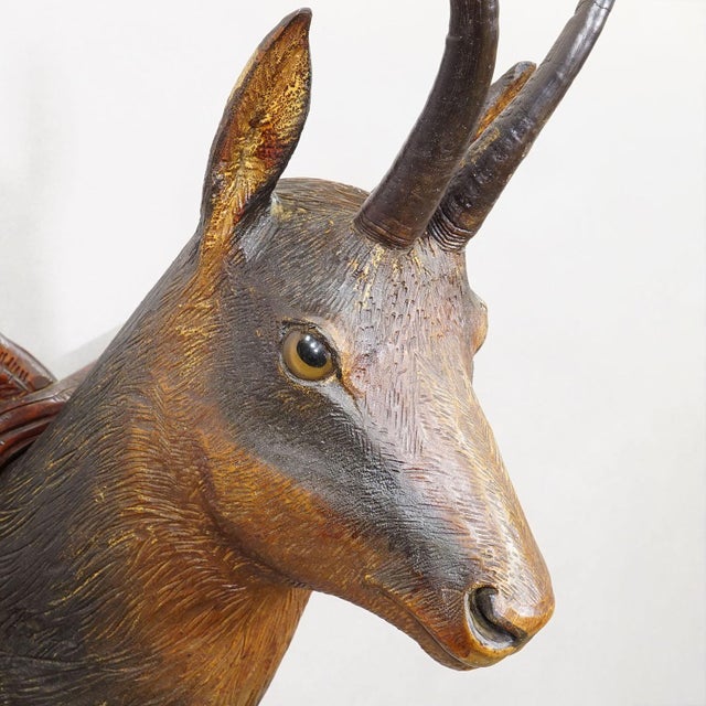 Large Naturalistic Black Forest Carved Chamois Head, Ca. 1920s For Sale - Image 6 of 8