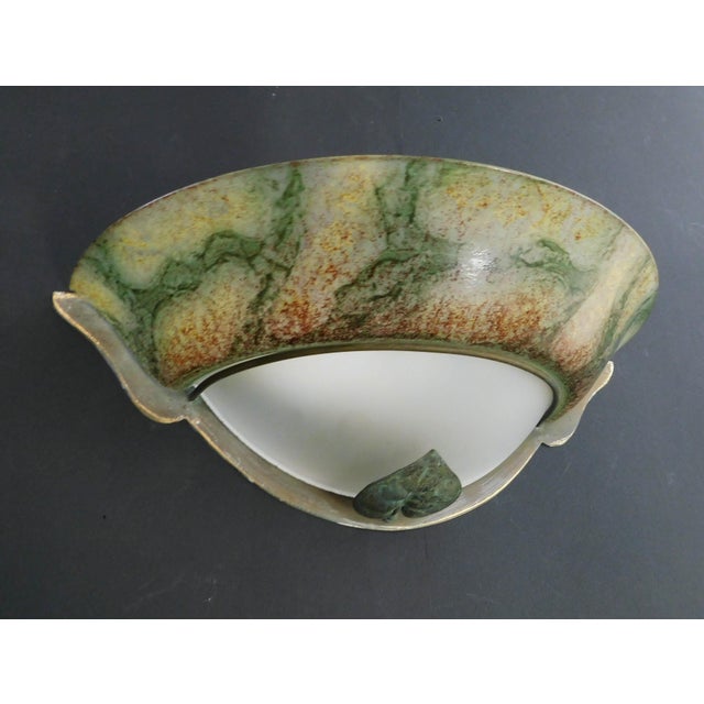 20th Century Murano Uplight Sconce With Green Metal Leaf For Sale - Image 4 of 9