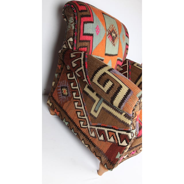 Mid 20th Century Handmade Armchair Upholstery With Tribal Handwoven Vintage Kilim For Sale - Image 5 of 13