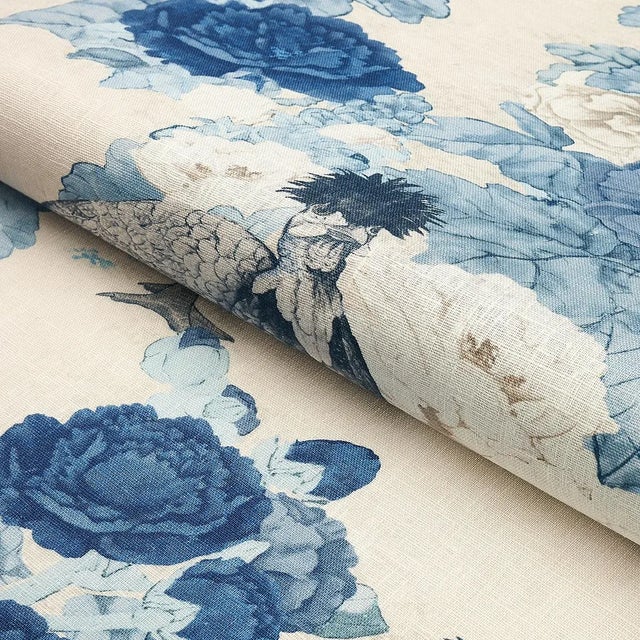 Schumacher Sample - Schumacher X Mary McDonald Lady Hollyhock Fabric in Delft For Sale - Image 4 of 5