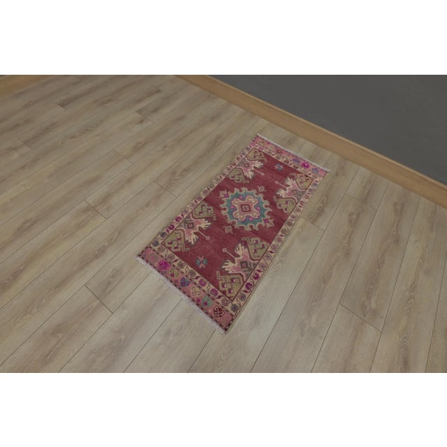 Tribal 1970s Turkish Anatolian Traditional Red Oushak Doormat Small Rug For Sale - Image 3 of 13