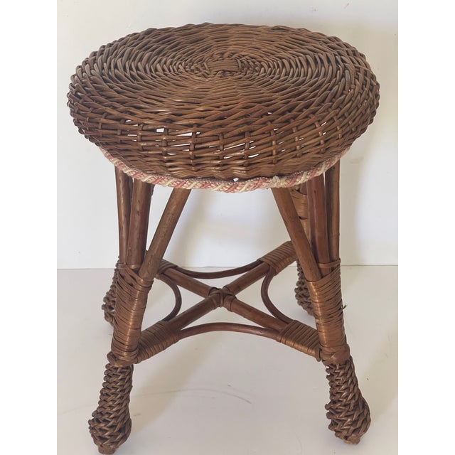 Mid-Century Modern Mid Century Modern Rattan Wicker Stool For Sale - Image 3 of 3