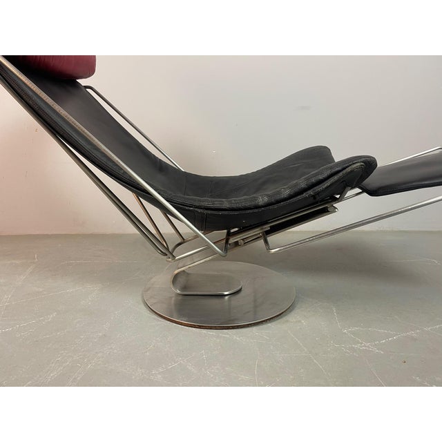 Mid-Century Modern Danish Interdane Lounge Chair in Black and Red Leather by Oluf Lund for Trio-Line, Denmark, 1990s For Sale - Image 11 of 17