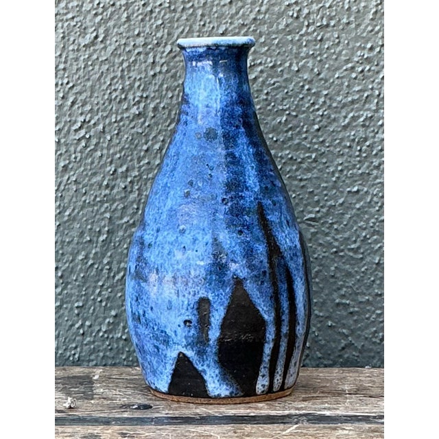 Vintage Blue Glazed Ceramic Vase For Sale - Image 11 of 12