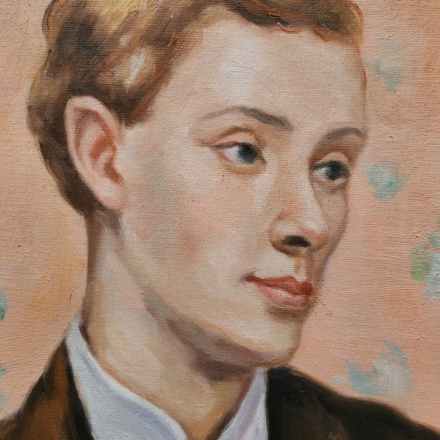 Portrait of a Feminine Man Oil on Canvas Painting For Sale - Image 4 of 5