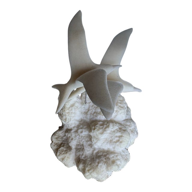 Off-White Seagull Sculpture Cloud / Rock Base - Decorative Home Art - Resin. 4”. For Sale