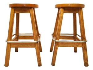 Set of American Bar Stools in Oak, 1960s