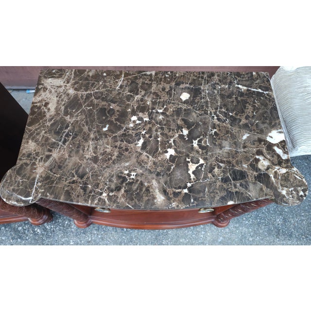 Wood Pair of Antiquities by Stickley Cherry and Marble Top Side Tables Nightstands For Sale - Image 7 of 14