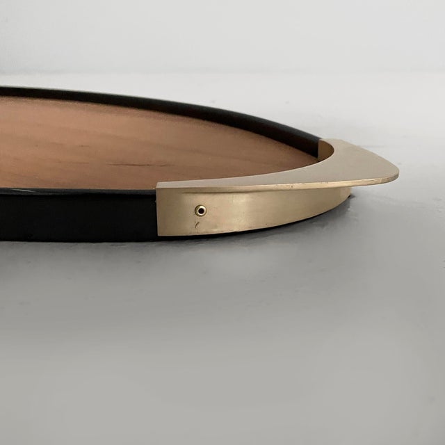Wood Mid-Century Modern Italian Brass and Black Wood Tray from MB Italia, 1950s For Sale - Image 7 of 12