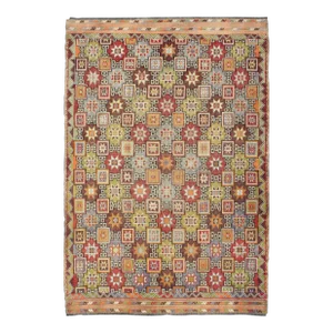 Mid 20th Century Colorful Vintage Kilim Embroidered Jajeem With Star Design in Green, Blue & Red