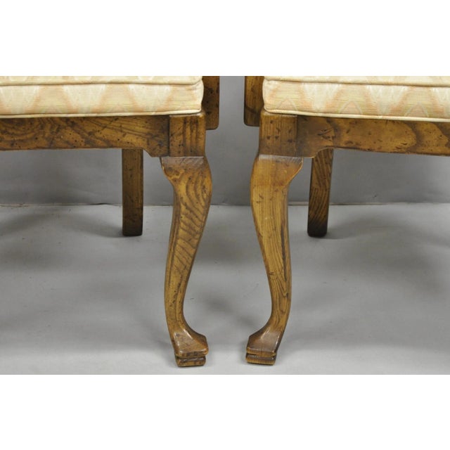Late 20th Century Late 20th Century Vintage Italian Provincial Hollywood Regency Oak Wood Dining Arm Chairs - A Pair For Sale - Image 5 of 11
