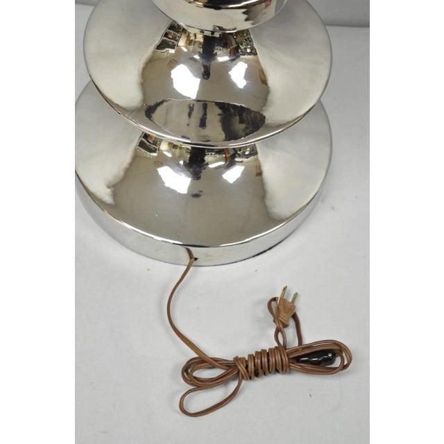 Vintage Italian Mid Century Modern Tall Sculptural Silver Ceramic Table Lamp For Sale - Image 13 of 18