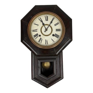 Octagonal Drop Wood Wall Clock, Antique For Sale