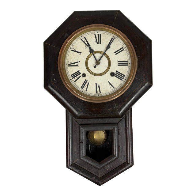 Octagonal Drop Wood Wall Clock, Antique For Sale