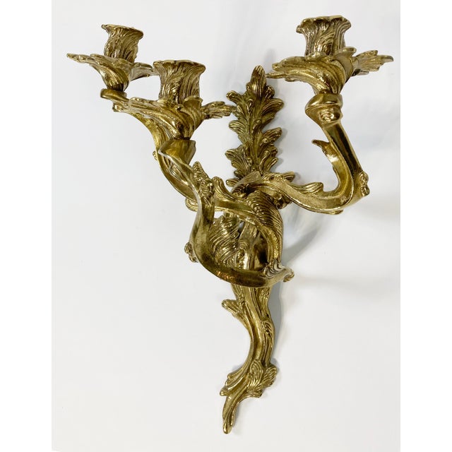 French Early 20th C Louis XV Style Bronze Wall Candle Sconces, Pair For Sale - Image 3 of 6