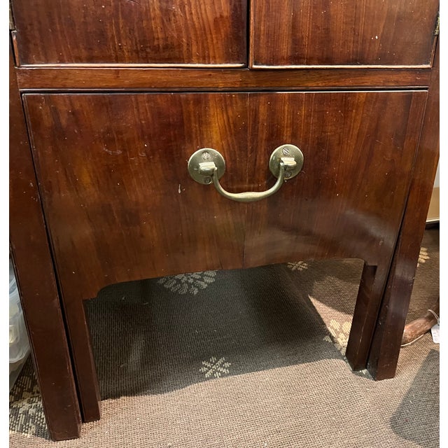 Antique 18th c. Georgian mahogany cabinet with shaped gallery tray above a cabinet enclosed by two doors and a pull out...