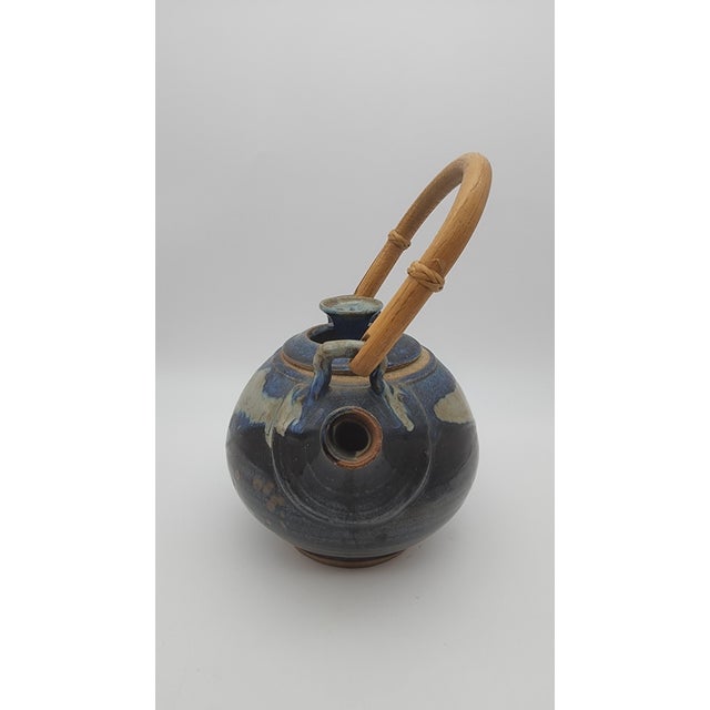 Mid 20th Century Studio Pottery Teapot with Bentwood Handle and Cobalt Drip Glaze For Sale In Philadelphia - Image 6 of 9