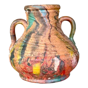 Vintage Boho Hand Painted Pottery Vase