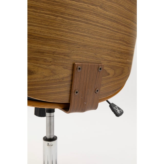 Animal Skin Retro Style Wood and Leather Swivel Office Chair For Sale - Image 7 of 7