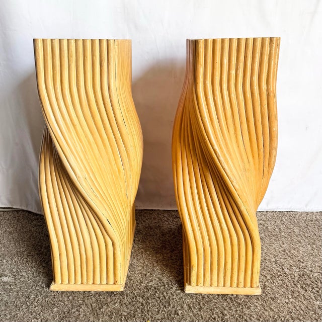 McGuire Vintage Boho Chic Twisted Rattan Table Bases - A Pair For Sale - Image 4 of 9