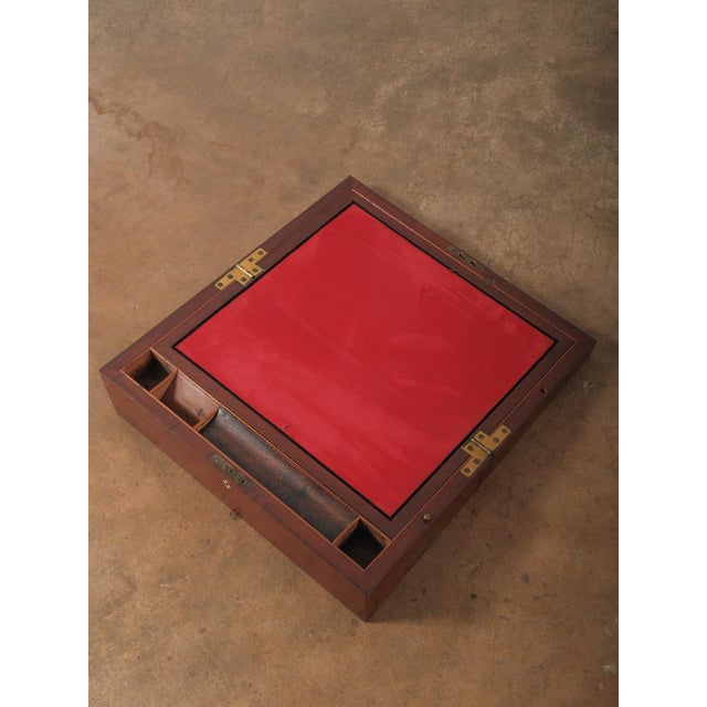Wood Early 20th Century Mahogany Writing Slope Lap Desk Box With Red Leather Interior and Brass Hardware For Sale - Image 7 of 14